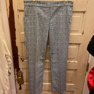 Tory Burch Canvas Blue Gingham Print Ankle Pants